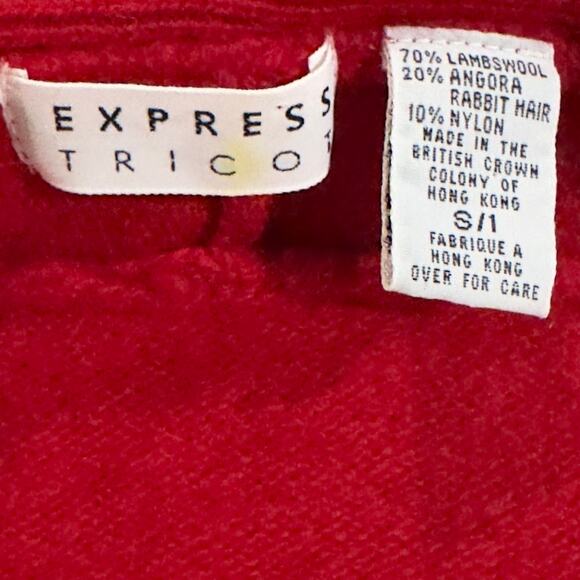 Express Tricot Lambswool / Angora Red Oversized Cardigan S/M Button Up Pockets - Picture 5 of 8